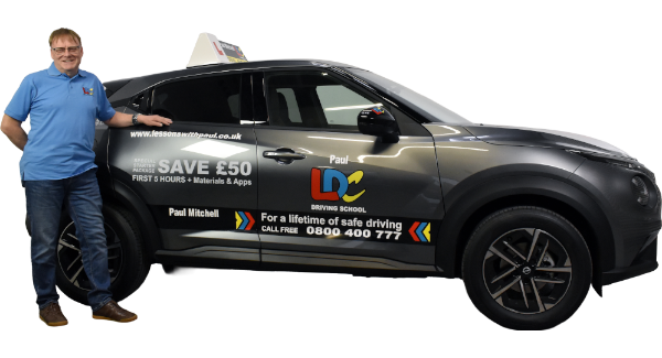 Paul Mitchell's driving school car